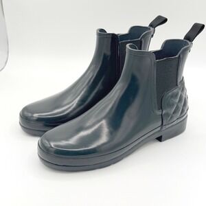 Hunter Womens Black Quilted Chelsea Boots Rain Booties Size 8